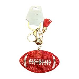 Red Rhinestone Football Keychain